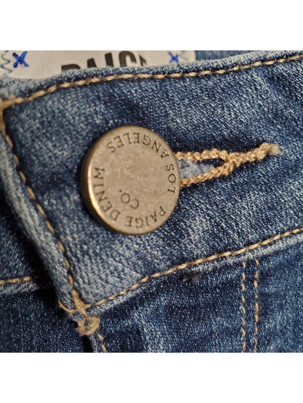 Paige Size 29 Jean Shorts Jimmie Jimmie Denim Stretch 3" Medium Wash Whiskers - Picture 11 of 11